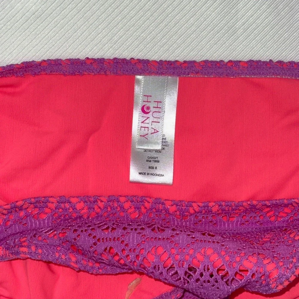 Hula‎ Honey Color ID Crochet Bikini Bottom Purple Coral Pink Side Tie NWT Size M